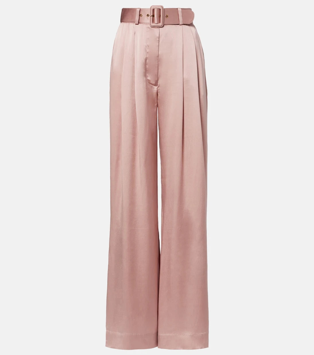 Zimmermann - Belted pleated silk satin wide-leg pants