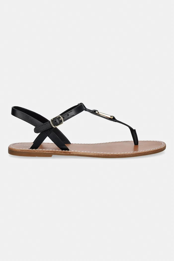 Tommy Hilfiger düz tabanlı kadın deri sandalet LEATHER THONG SANDAL
