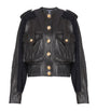 Black Tweed-Trim Leather Jacket