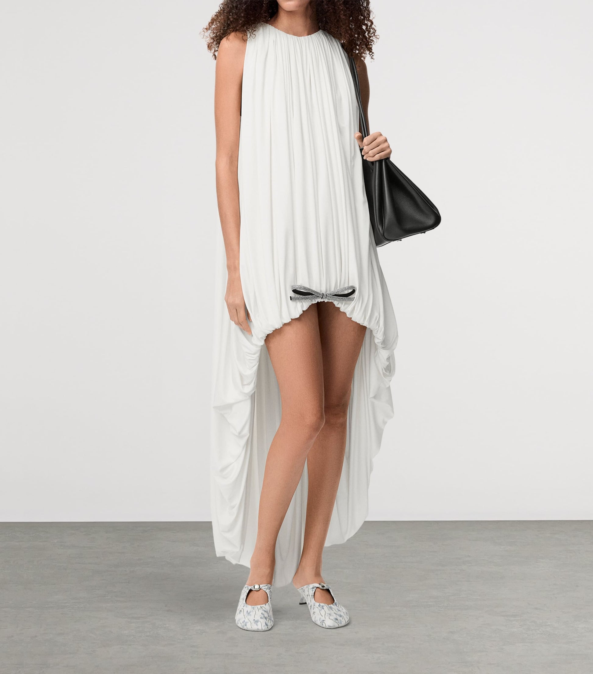 LOEWE White Silk Draped Mini Dress