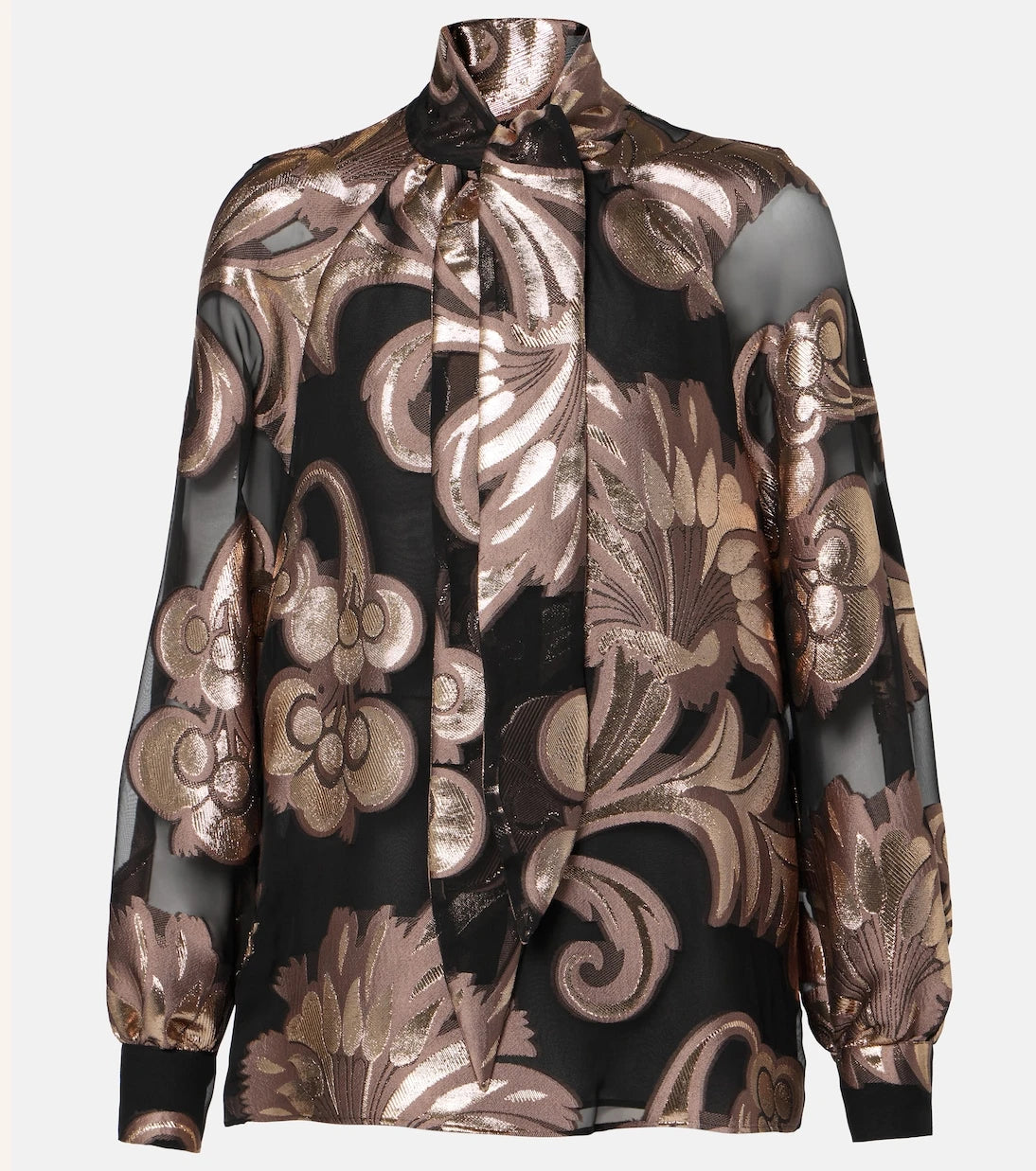 Etro - Semi-sheer tie-neck lamé blouse
