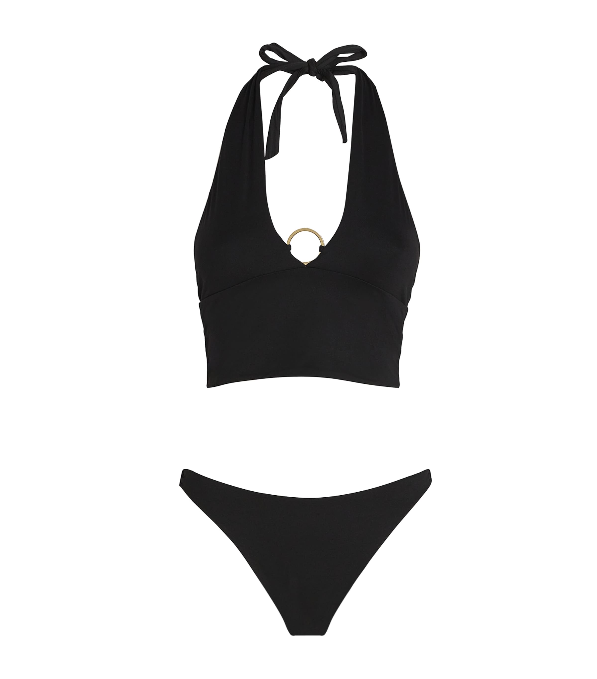 Black Ring-Gathered Crocodile Bikini