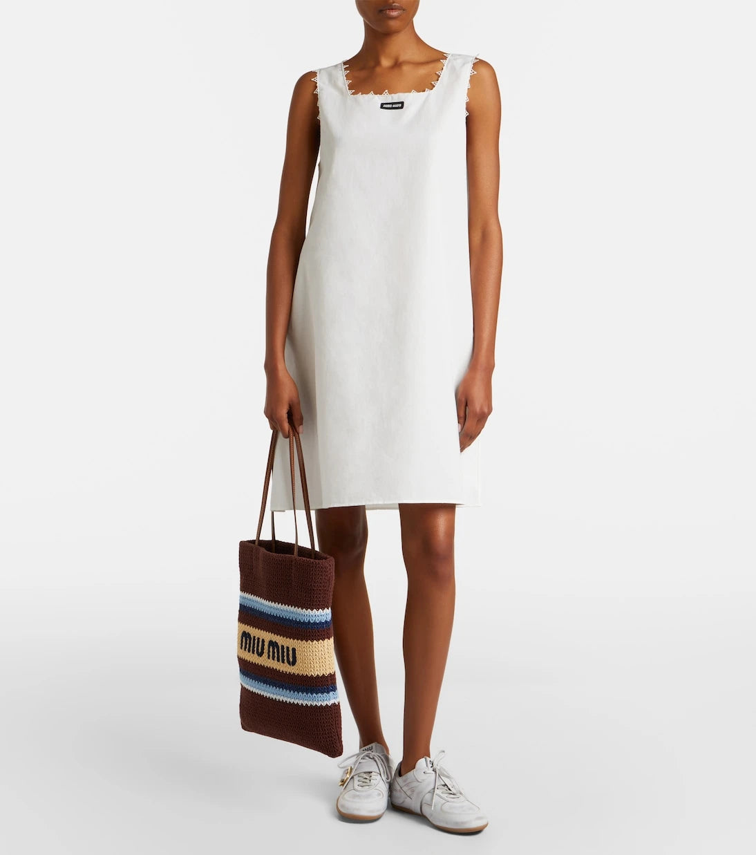 Miu Miu - Striped raffia-effect shopper