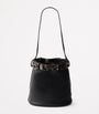 Black Leather Buckled Bucket Bag