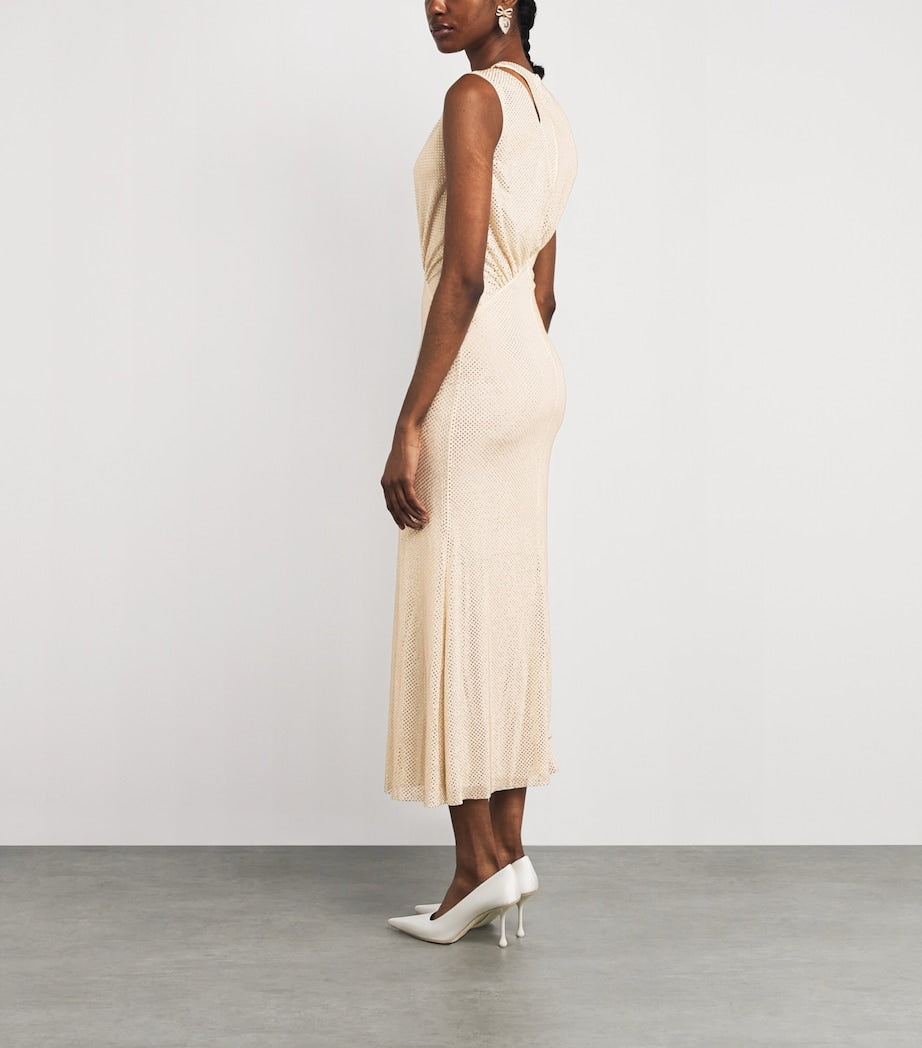 Self-Portrait Beige Embellished Cut-Out Midi Dress