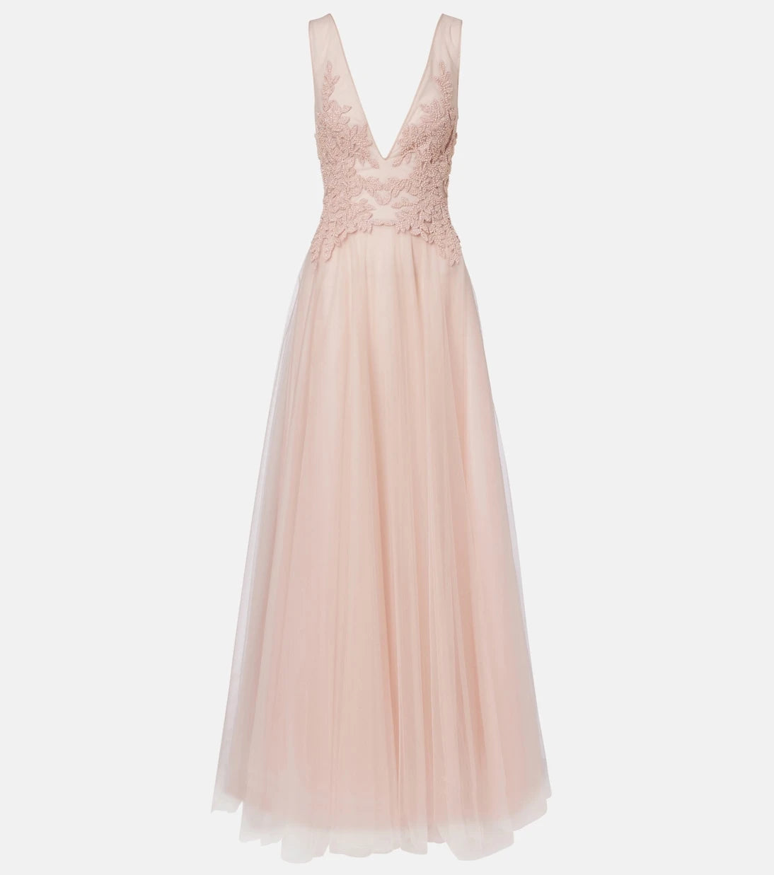 Costarellos - Floral-appliqué tulle gown