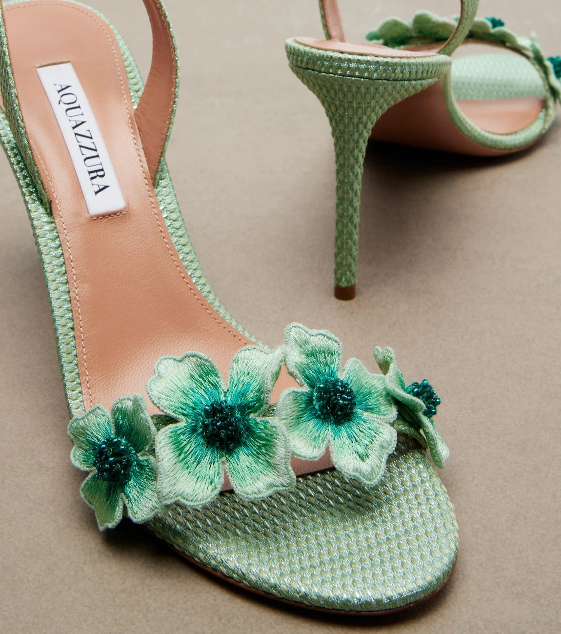 Aquazzura - Passionflower beaded raffia slingback sandals