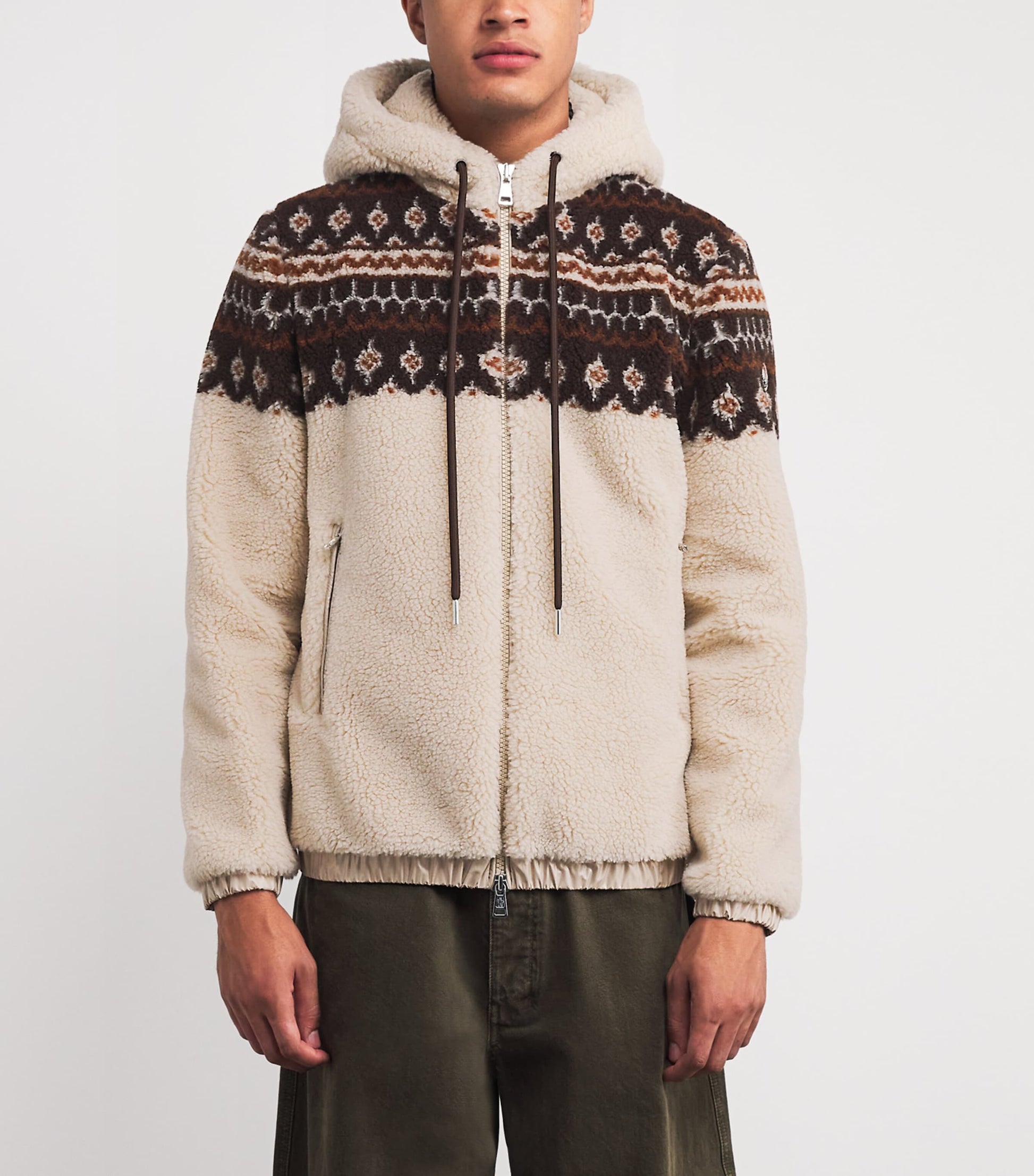 Moncler Brown Wool-Blend Geometric Jacquard Hoodie