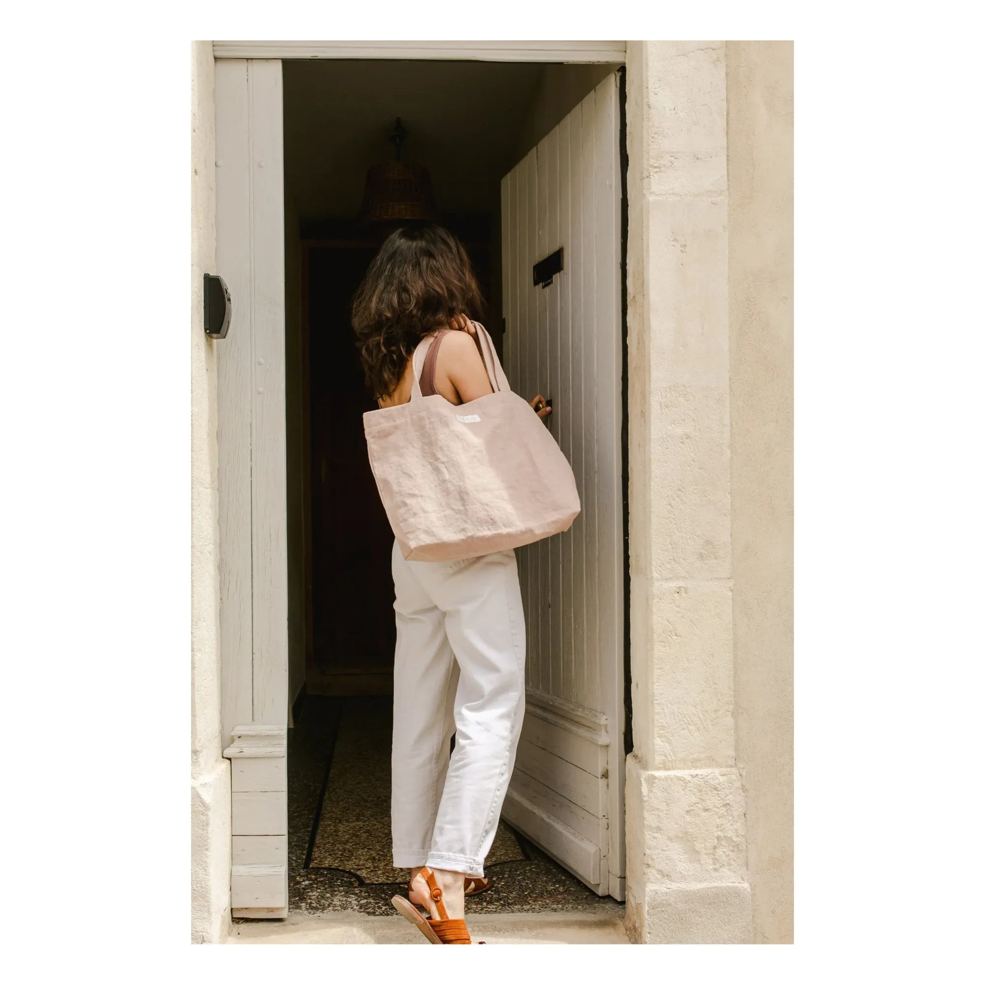Adorna - Emma Linen tote bag | Powder pink