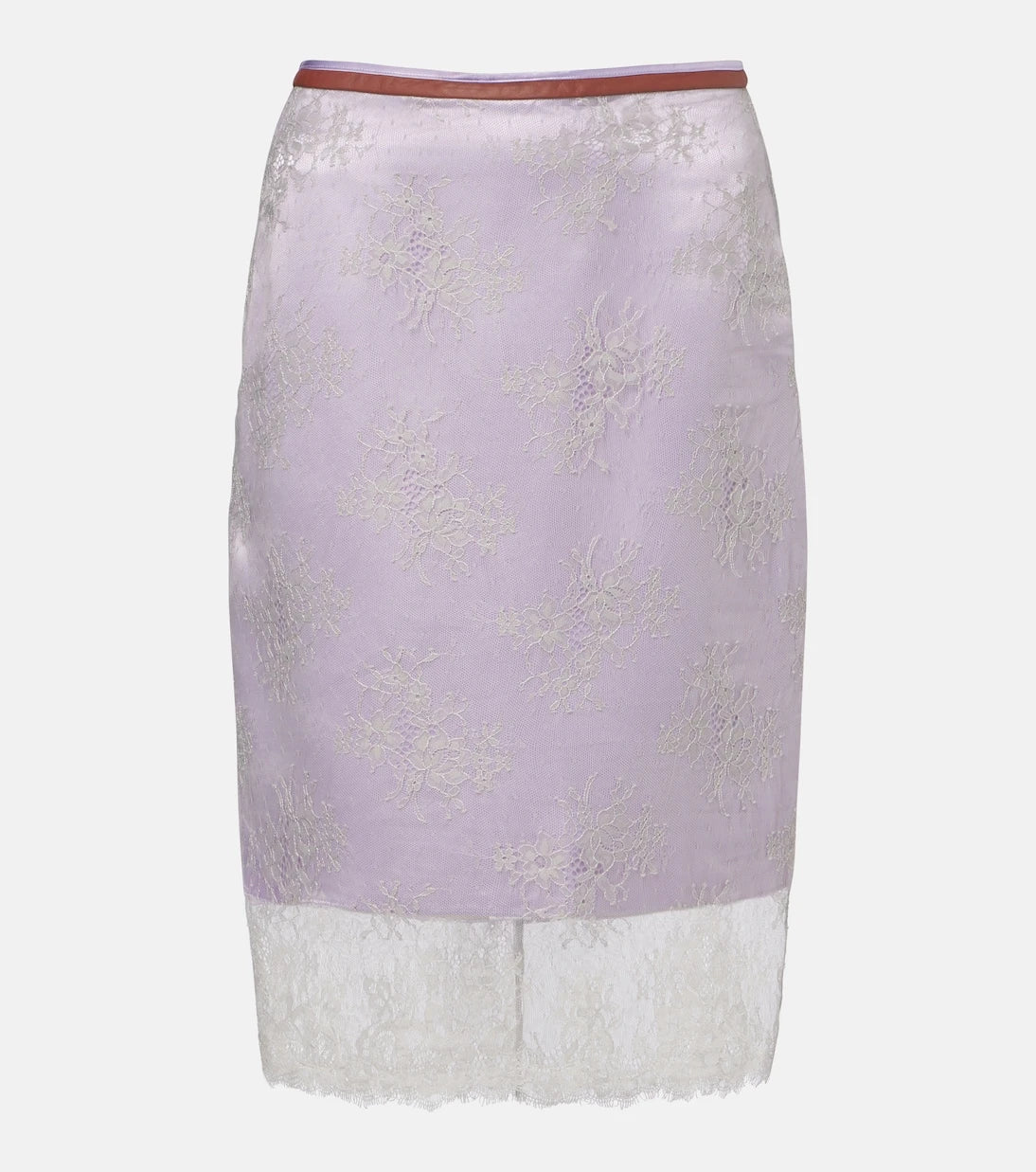 Jacques Wei - Embroidered leather-trimmed lace midi skirt