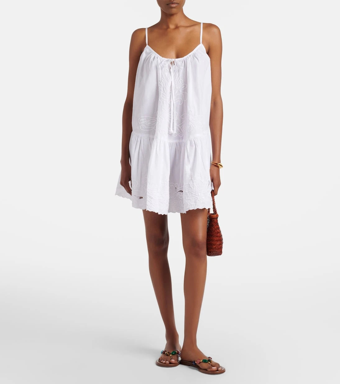 Juliet Dunn - Embroidered cotton poplin minidress