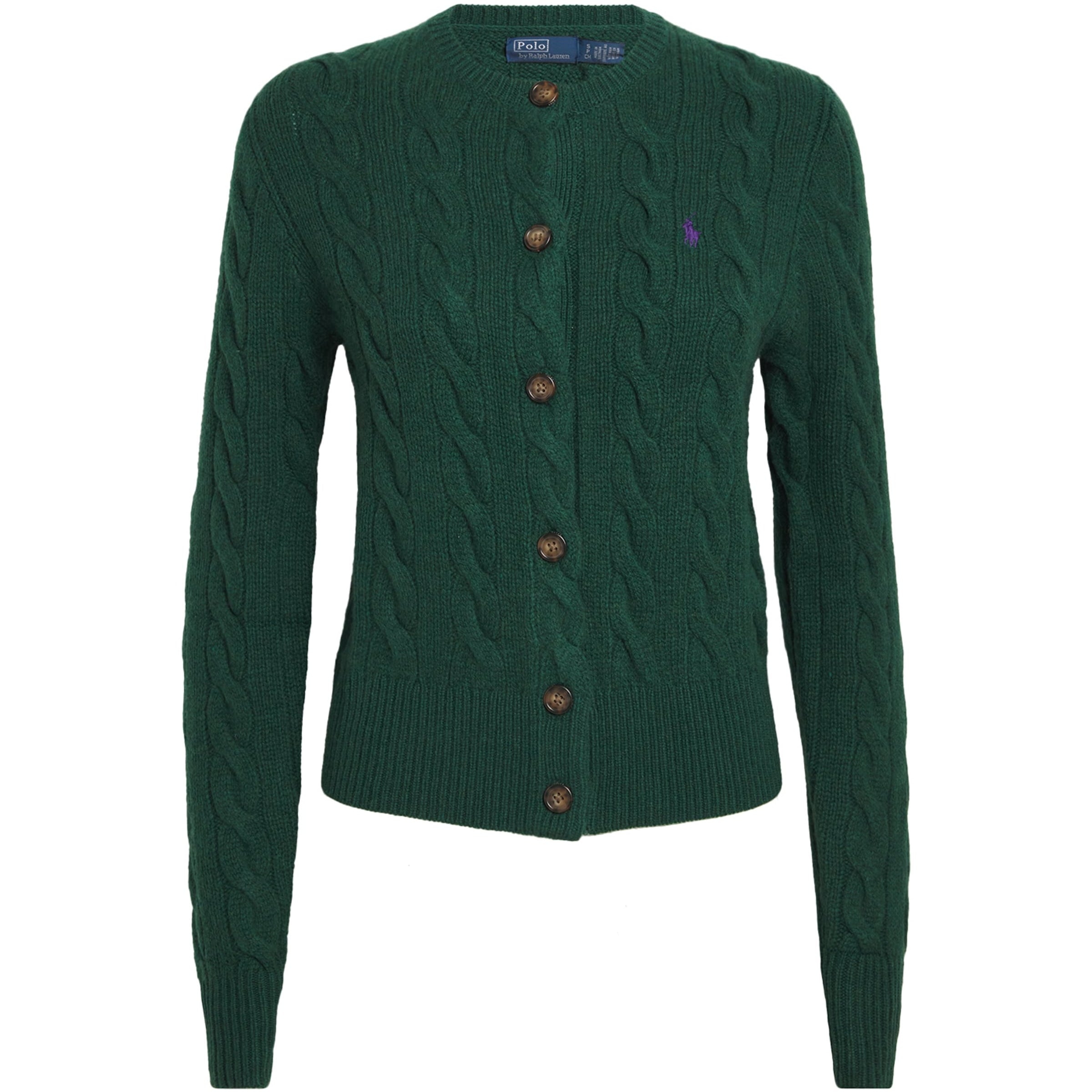 Polo Ralph Lauren Green Wool-Cashmere Cable-Knit Cardigan