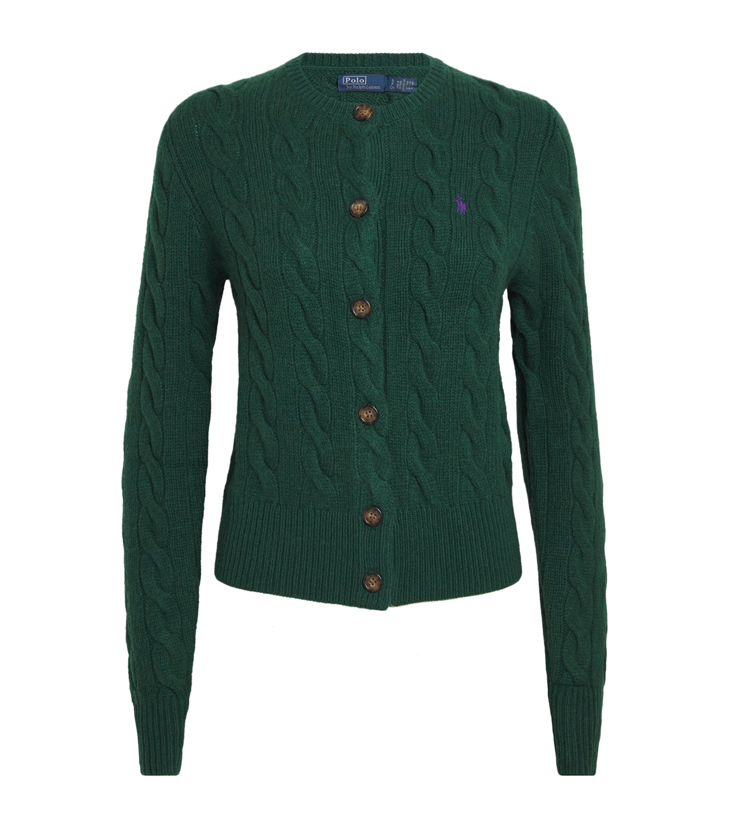 Polo Ralph Lauren Green Wool-Cashmere Cable-Knit Cardigan