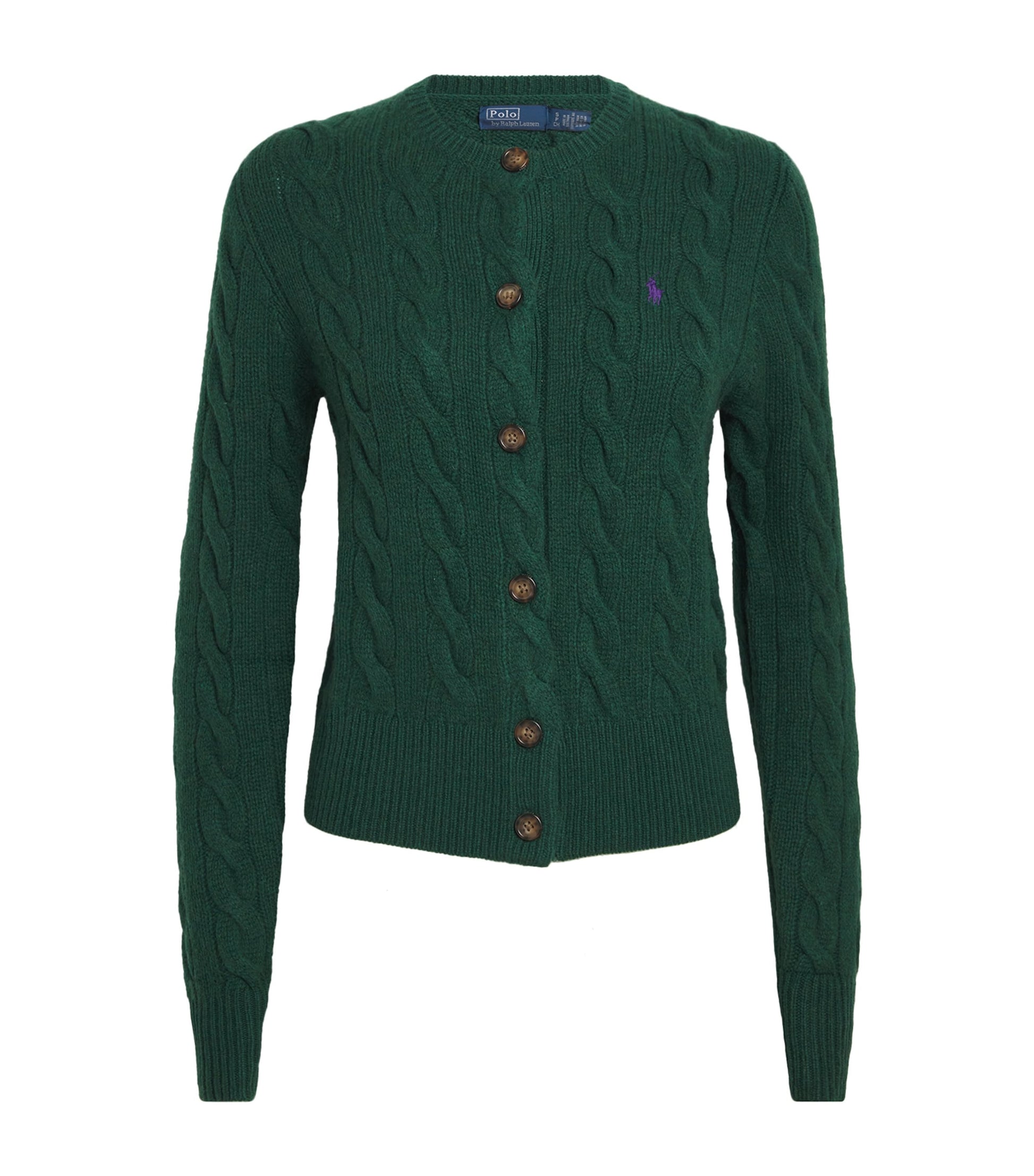 Polo Ralph Lauren Green Wool-Cashmere Cable-Knit Cardigan