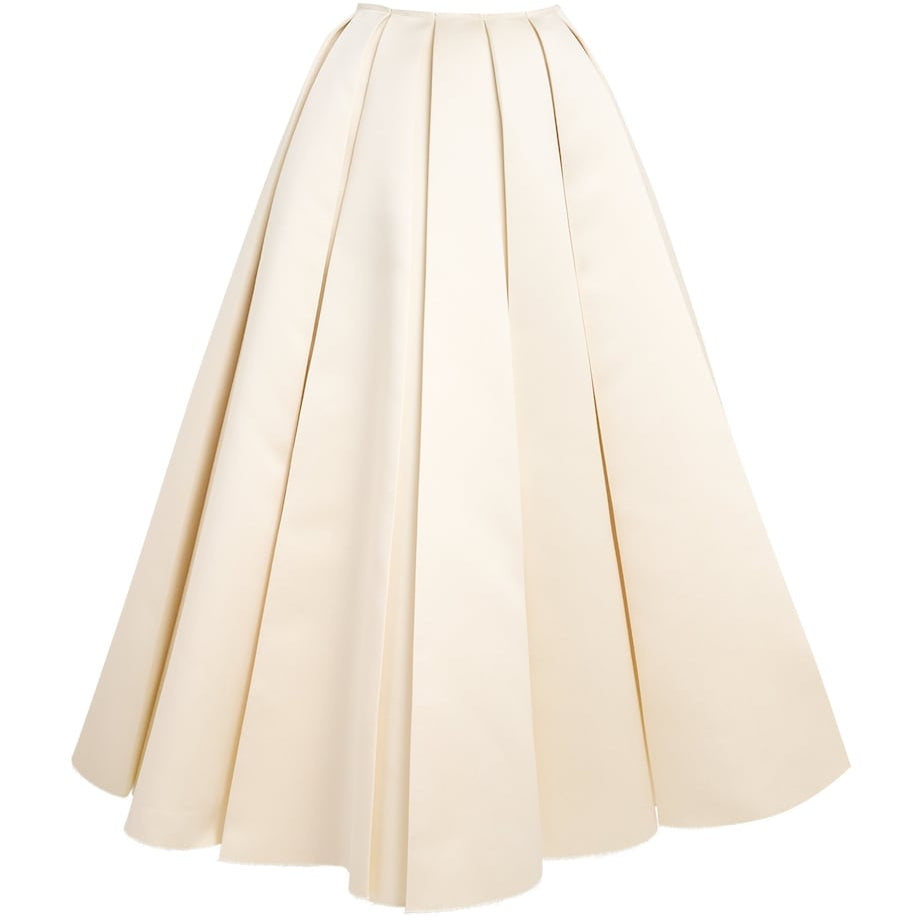 A.W.A.K.E. Mode Ivory Satin Pleated Midi Skirt