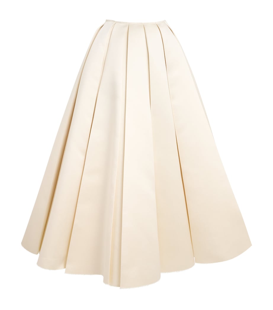 A.W.A.K.E. Mode Ivory Satin Pleated Midi Skirt