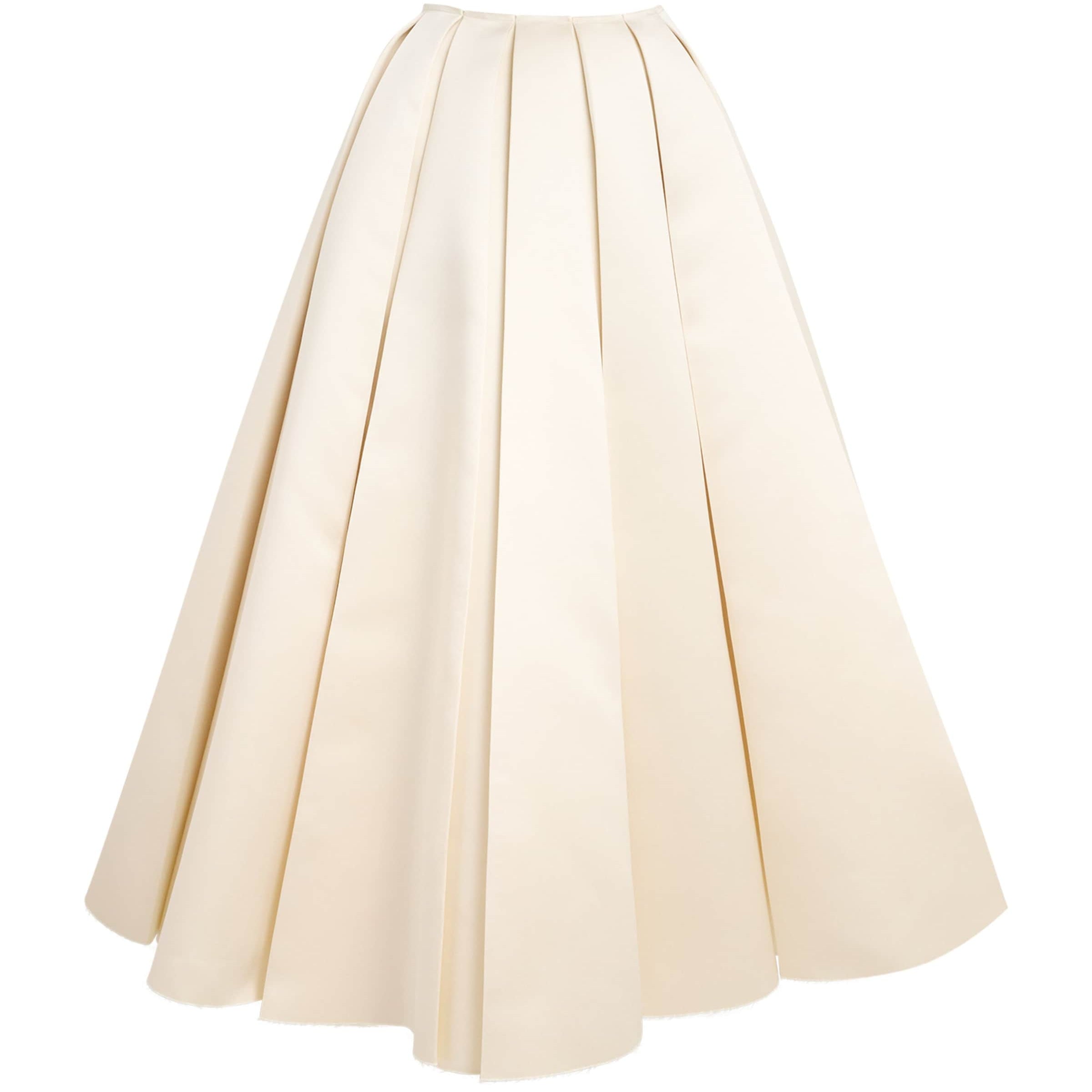 Ivory Satin Pleated Midi Skirt