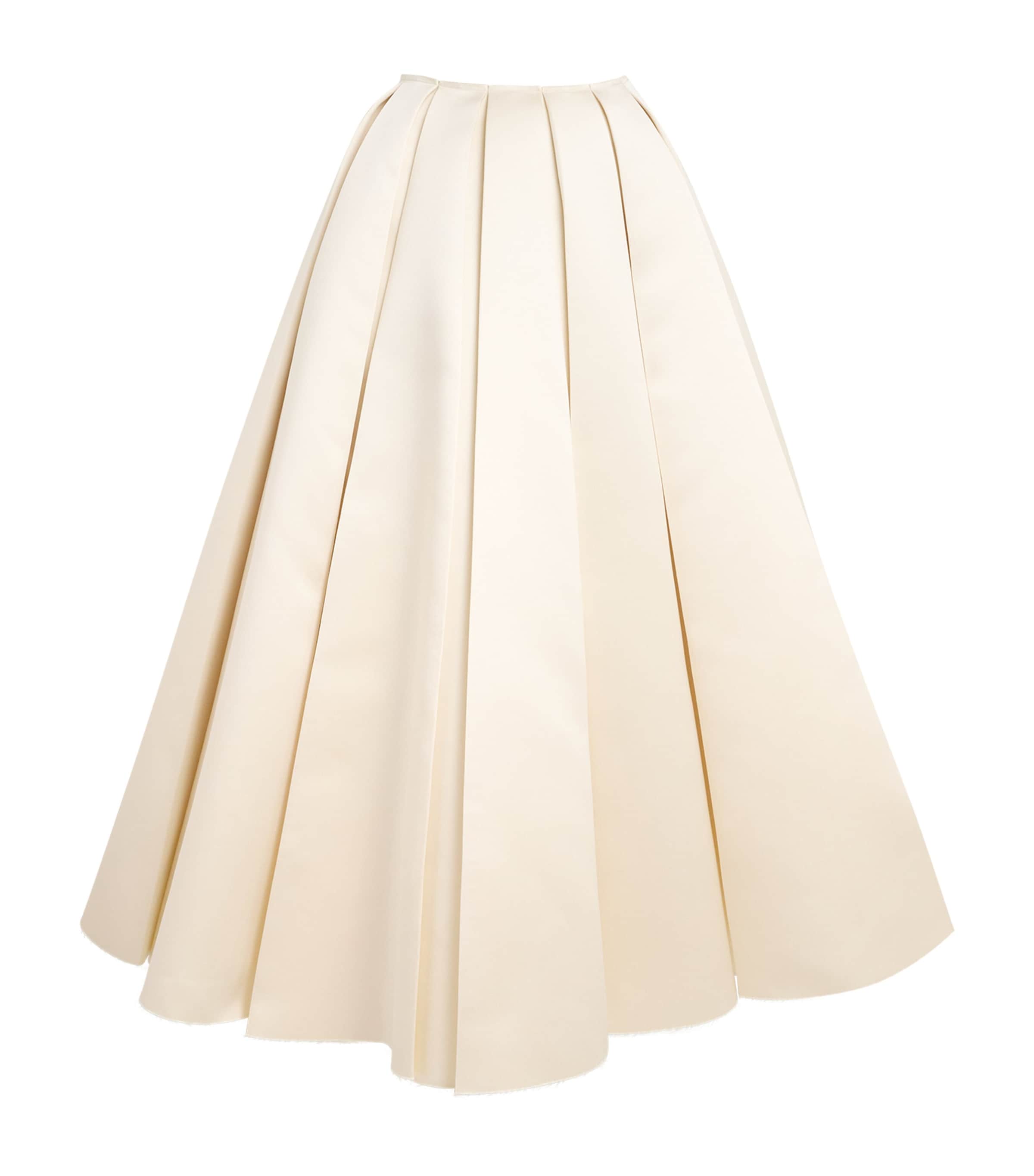 Ivory Satin Pleated Midi Skirt