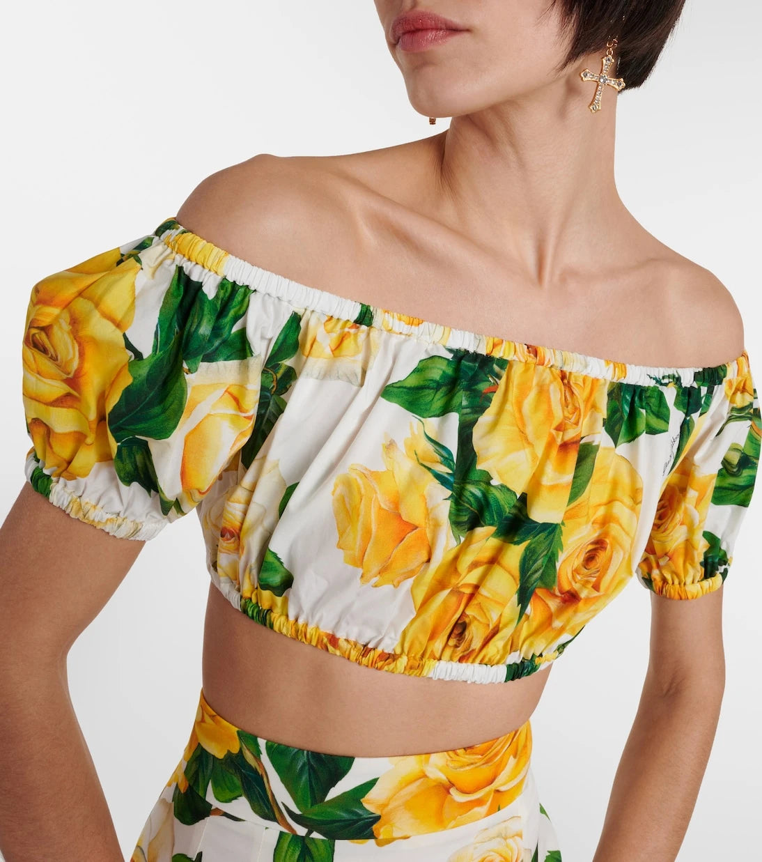 Dolce&Gabbana - Floral off-shoulder cotton crop top