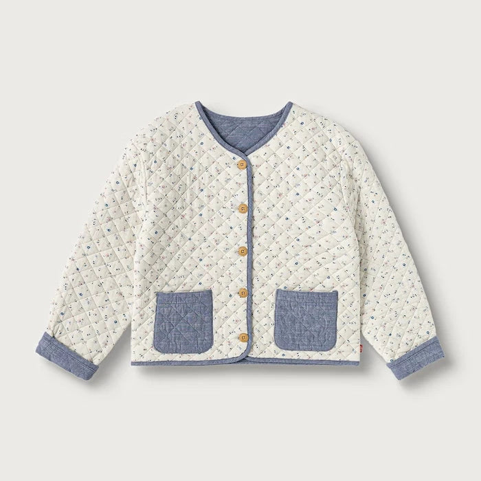 Pamuklu kısa çocuk ceketi FLORAL AOP JACKET W DENIM