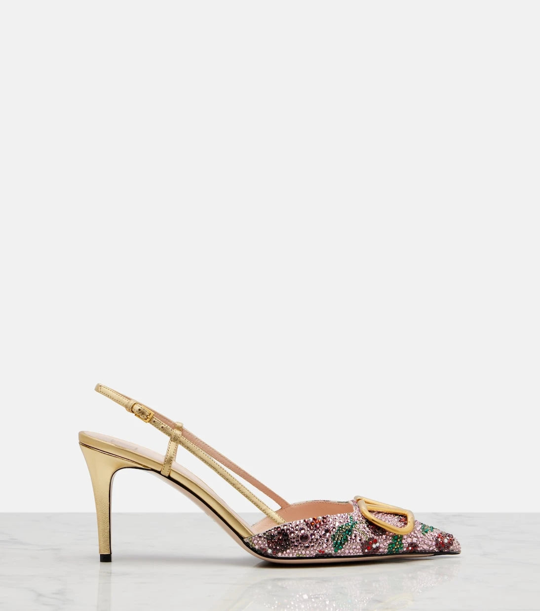Valentino Garavani - VLogo 80 embellished leather slingback pumps