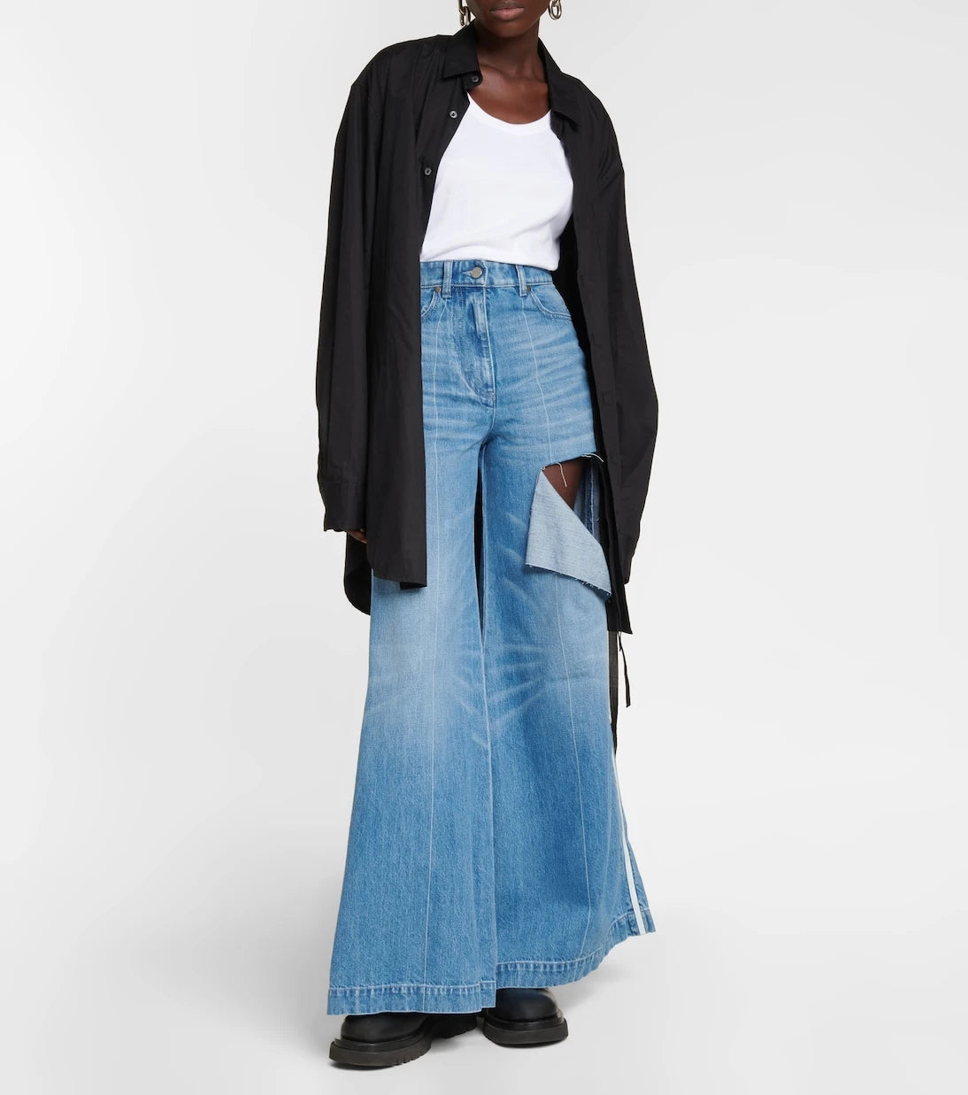 Peter Do - Distressed high-rise wide-leg jeans
