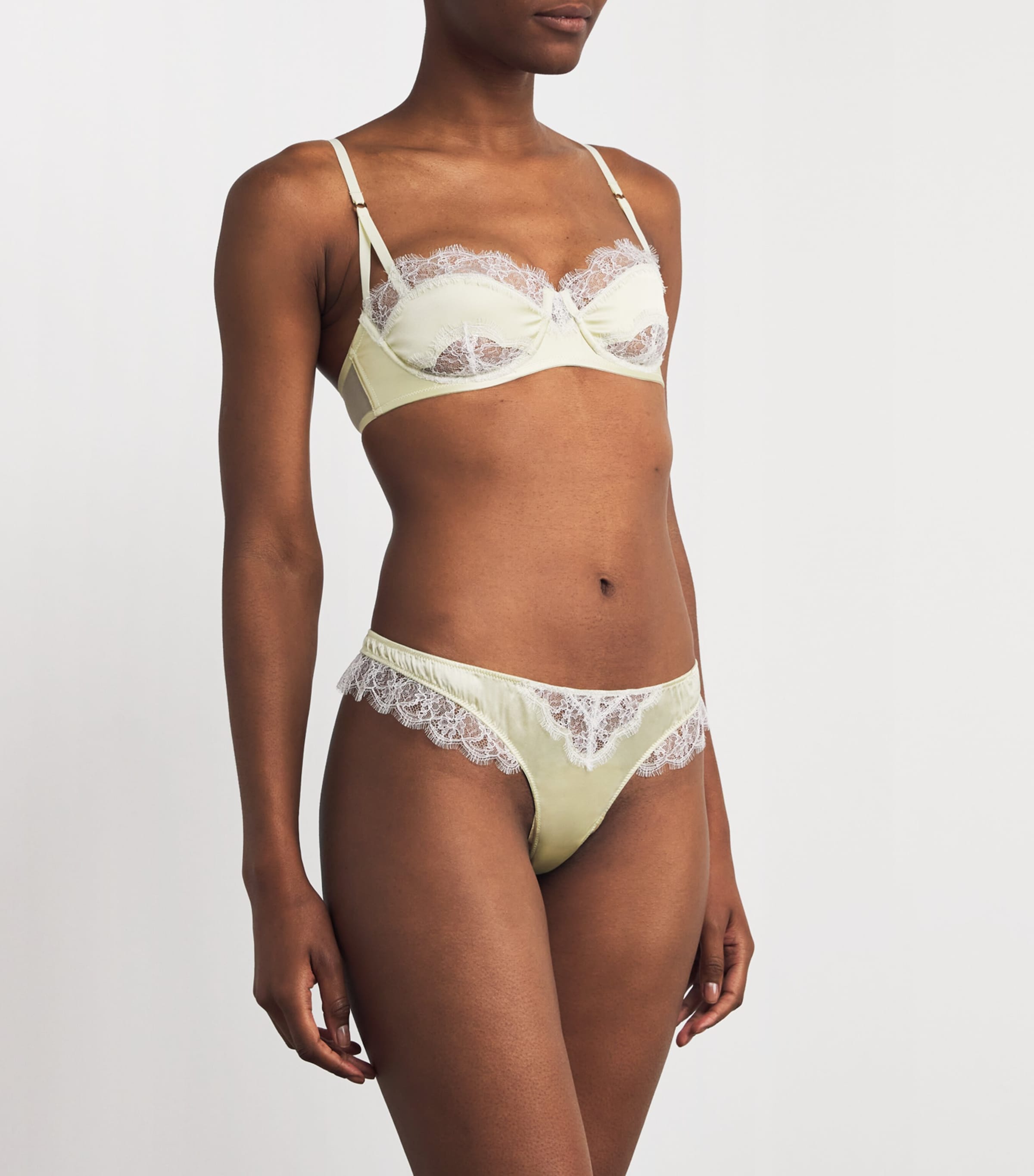Kiki de Montparnasse Yellow Silk-Lace Insert Thong