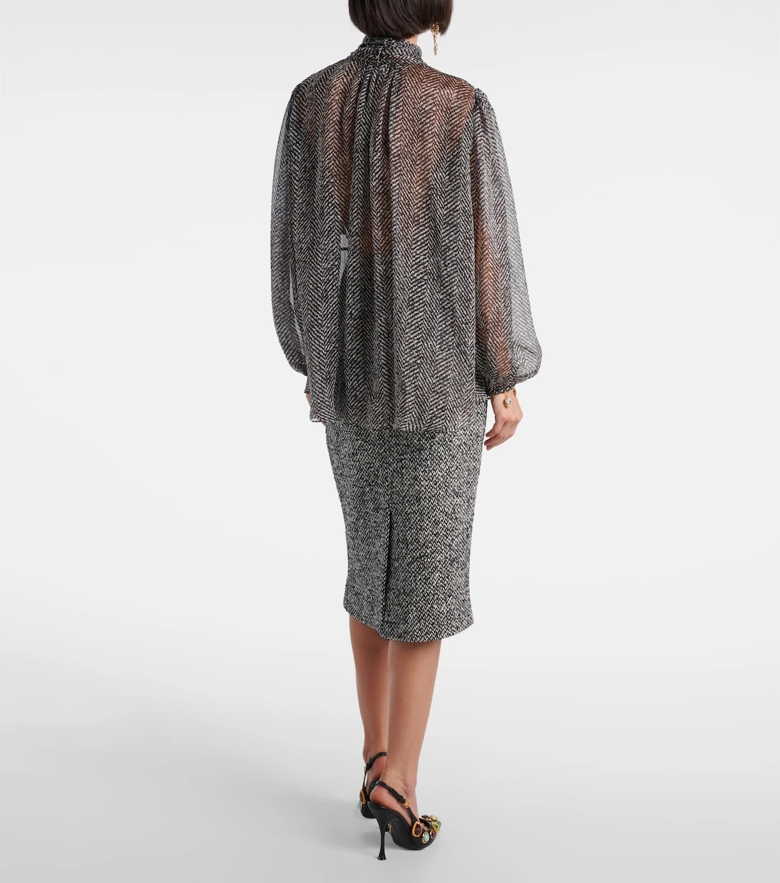 Dolce&Gabbana - Tie-neck herringbone silk chiffon blouse