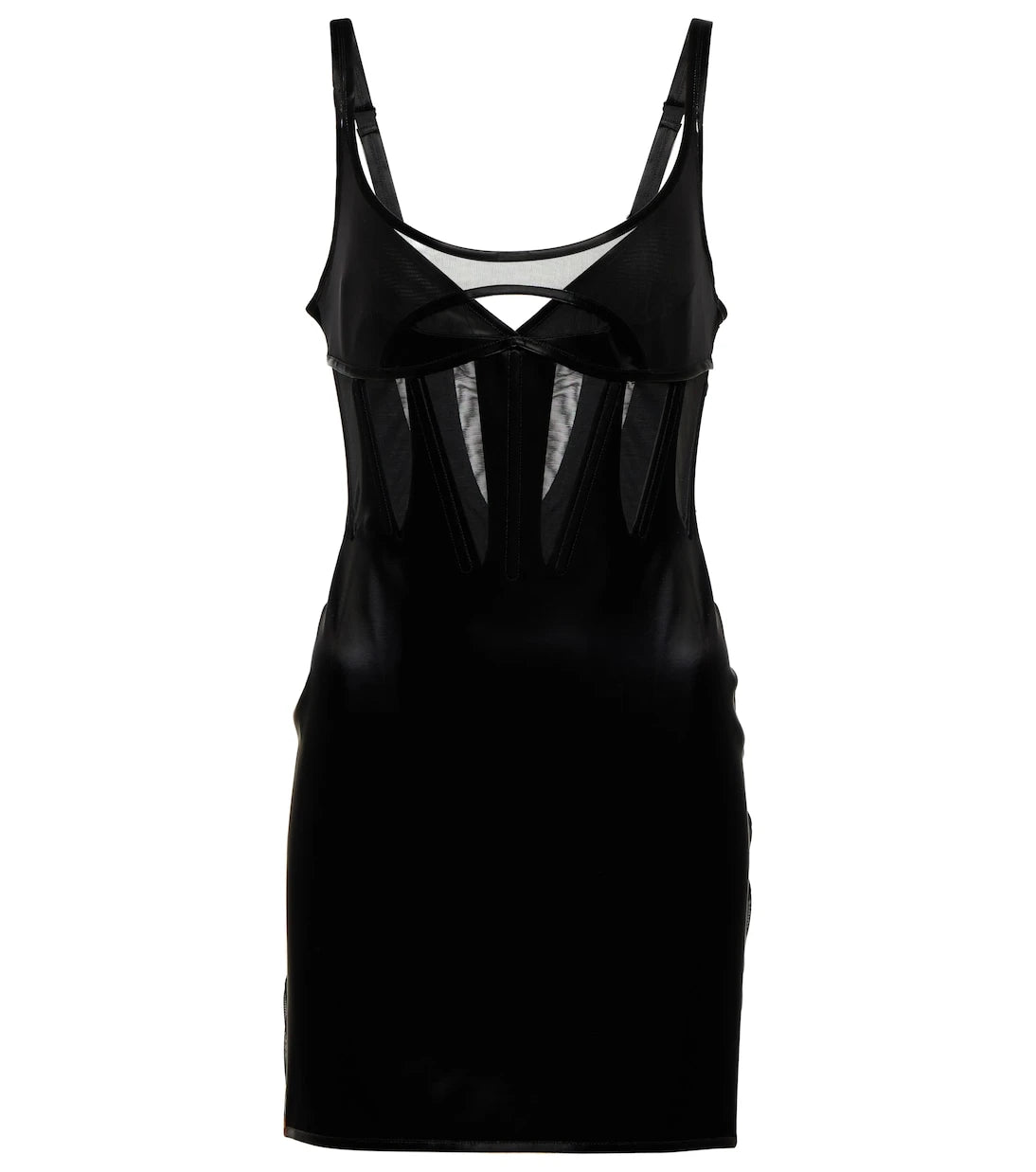 Mugler - Mesh-paneled bustier minidress