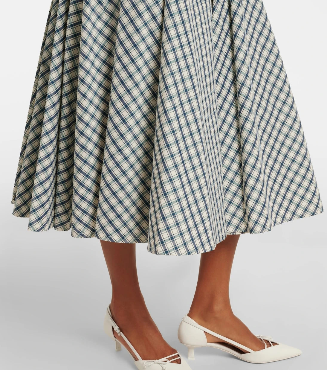 Prada - Checked cotton-blend chambray midi skirt