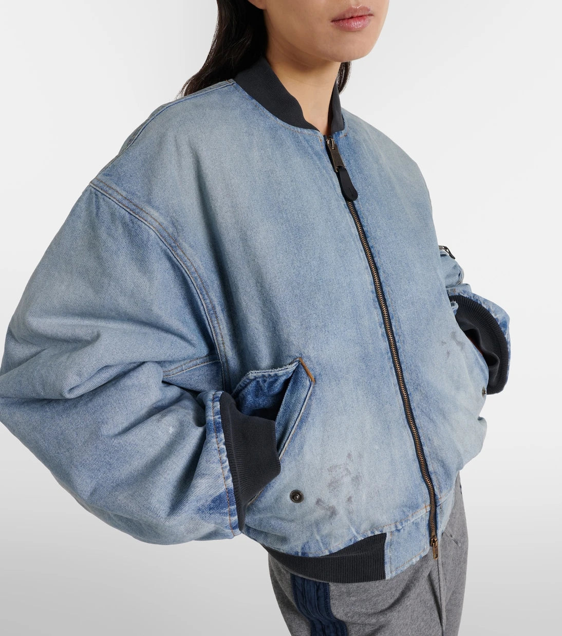 Balenciaga - Cropped denim bomber jacket