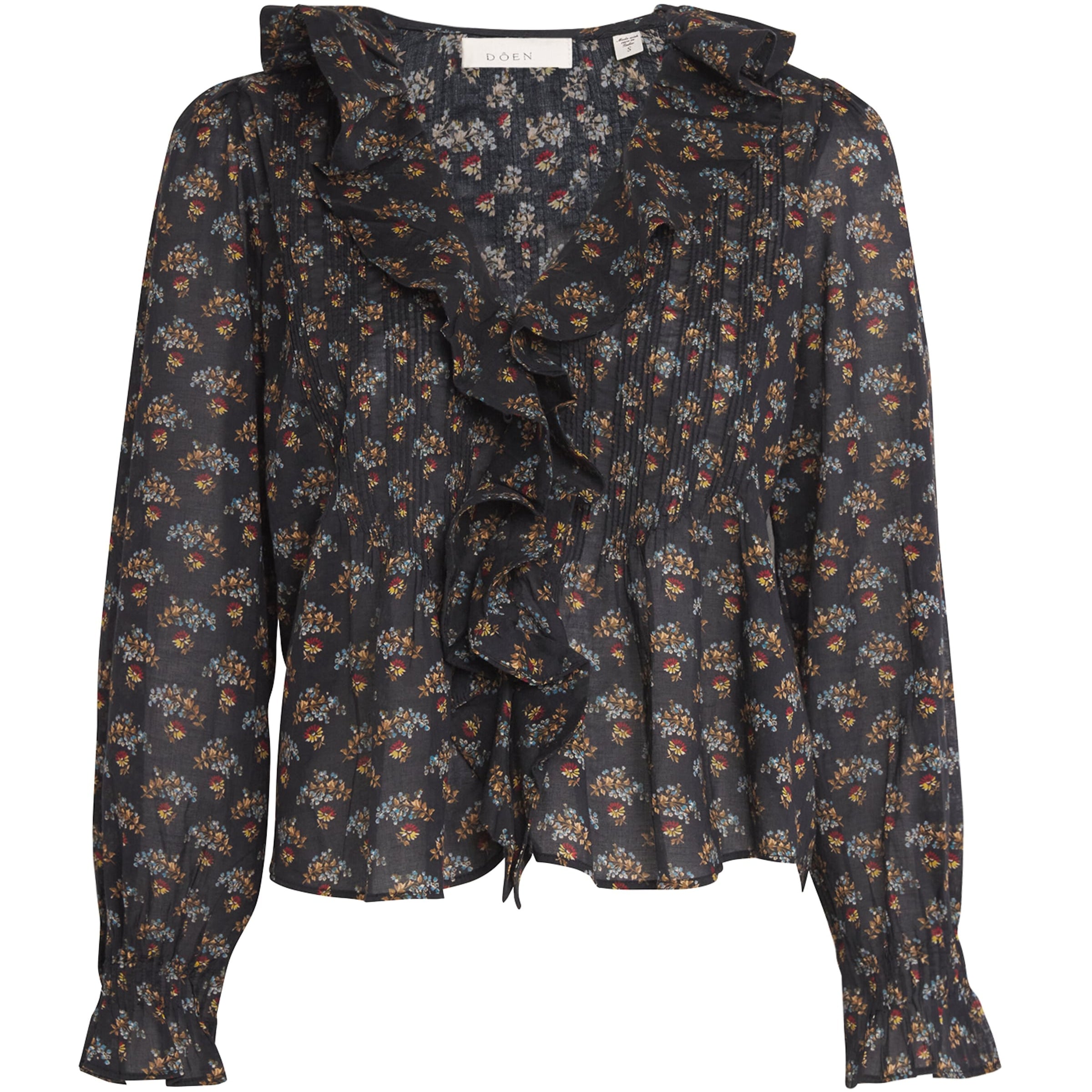 DÔEN Black Organic Cotton Voile Ruffled Hardy Blouse