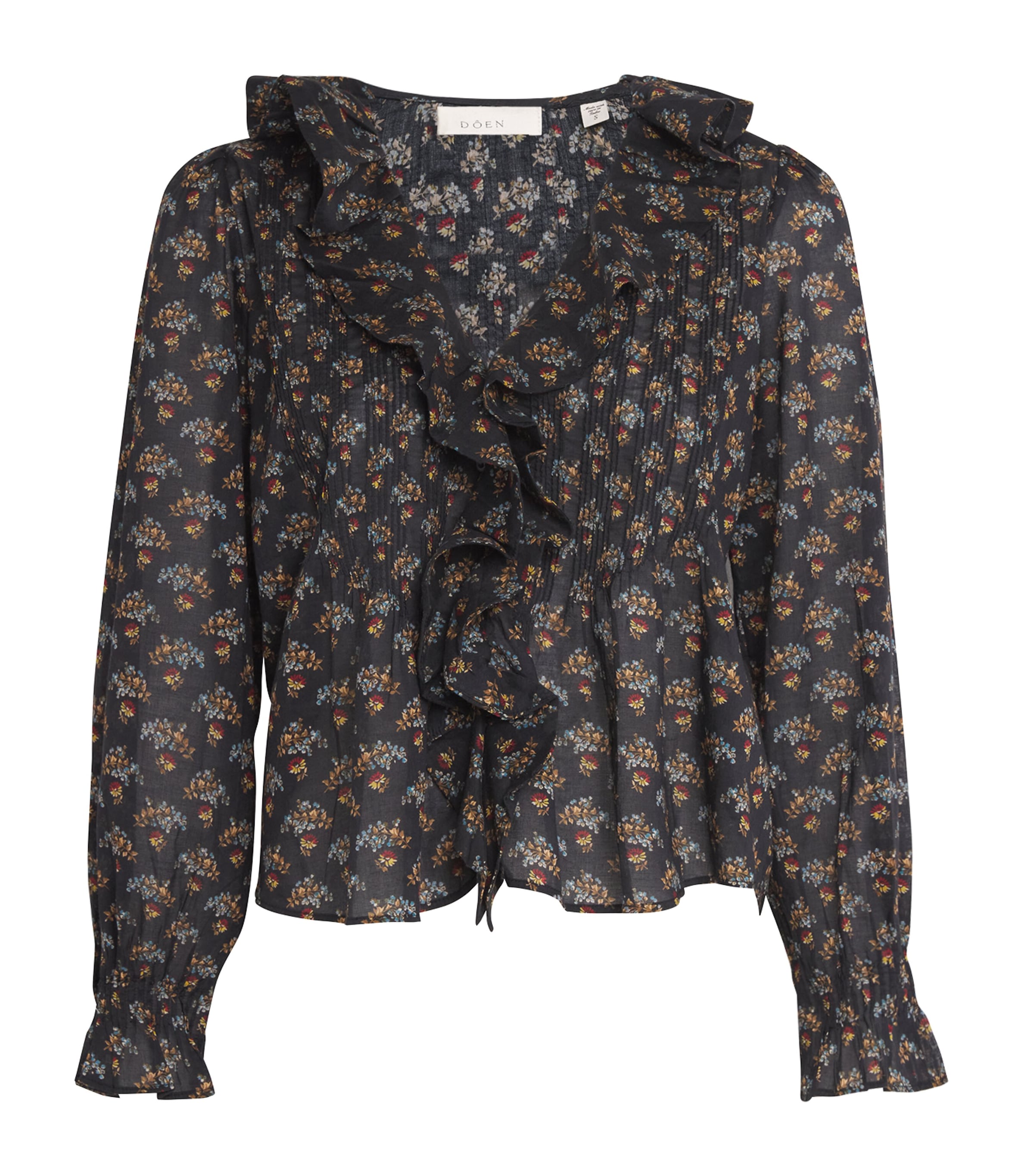 DÔEN Black Organic Cotton Voile Ruffled Hardy Blouse