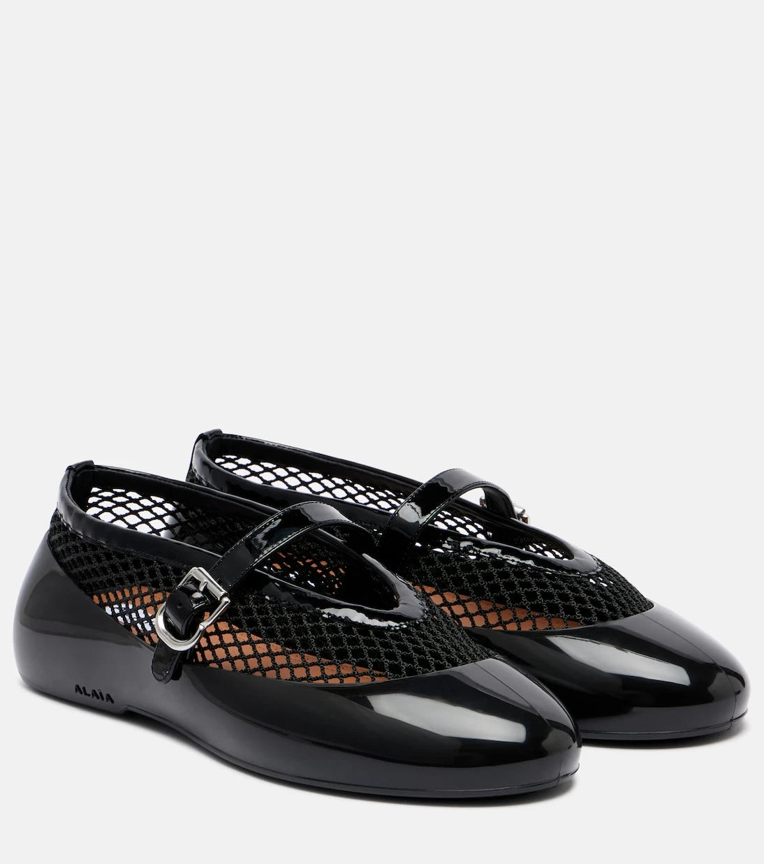Alaïa - Leather-trimmed fishnet ballet flats