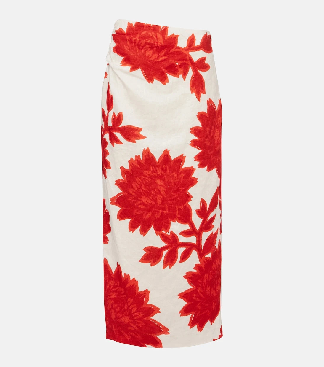 سيدي - تنورة ميدي كتان مُزينة بنقوش الزهور