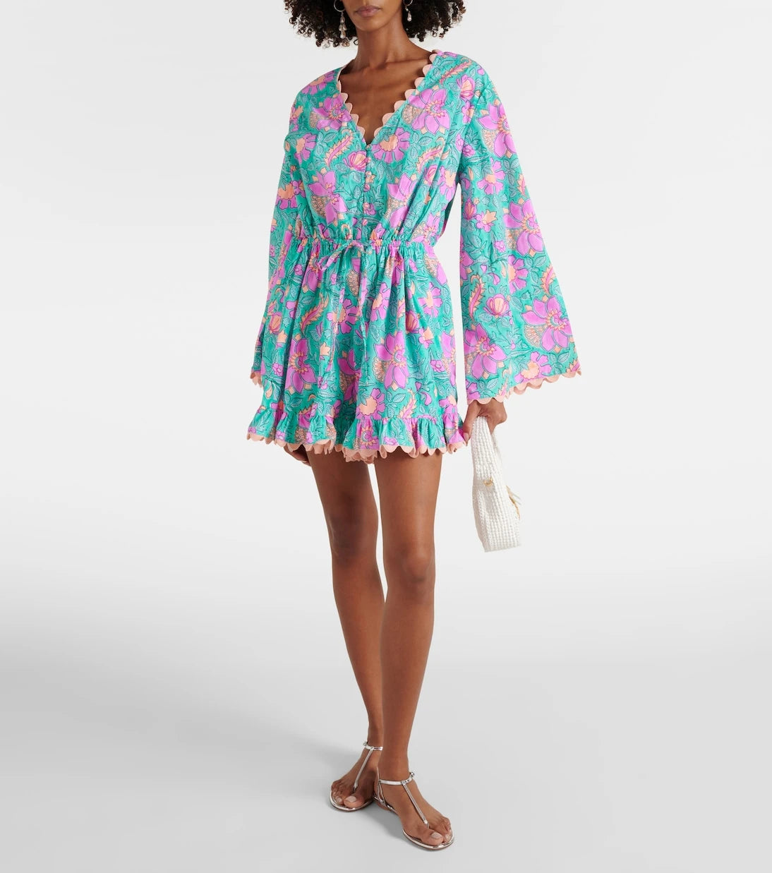 Juliet Dunn - Colorblocked cotton poplin romper