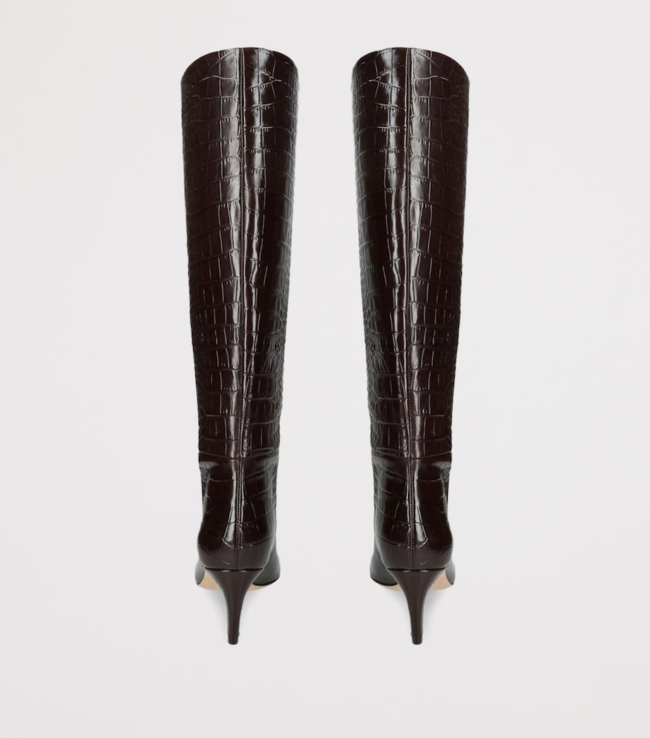 Paris Texas Brown Croc-Embossed Leather Stiletto Boots 60