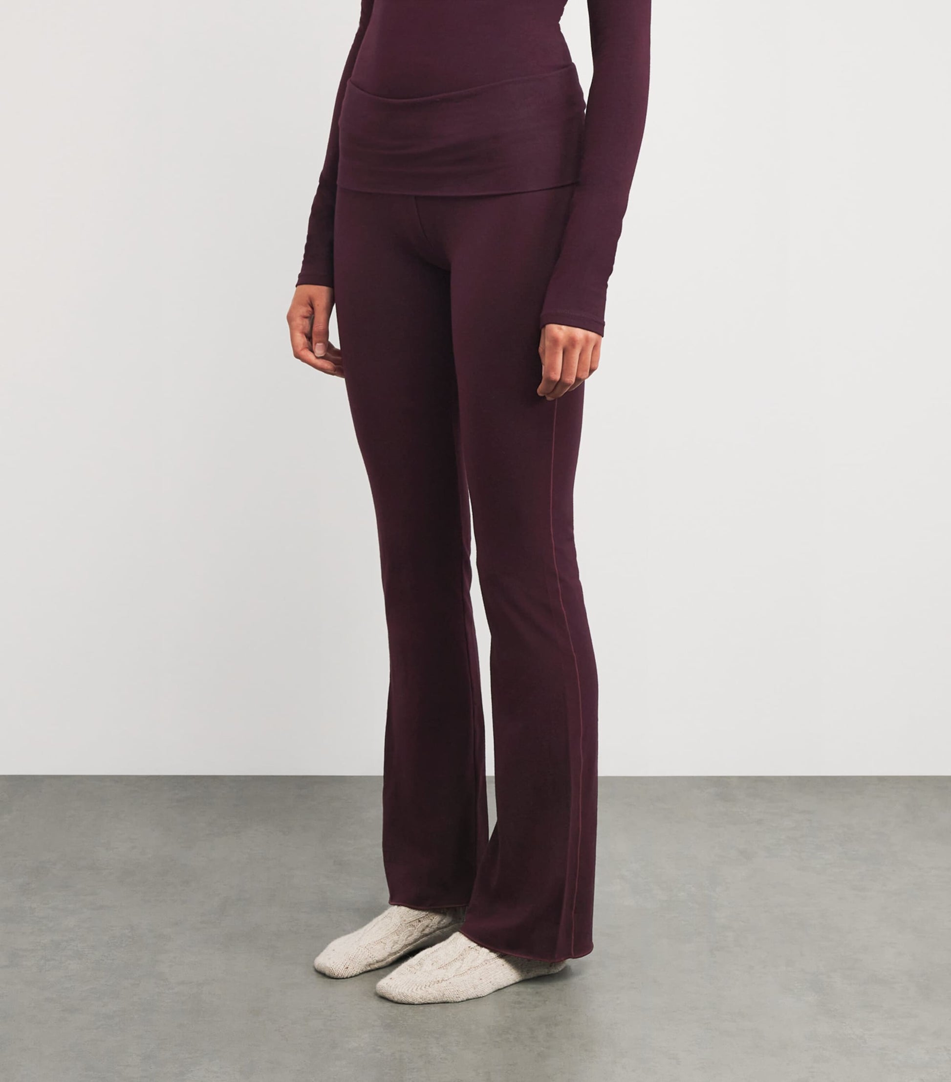 Skims Burgundy Cotton-Blend Jersey Foldover Trousers