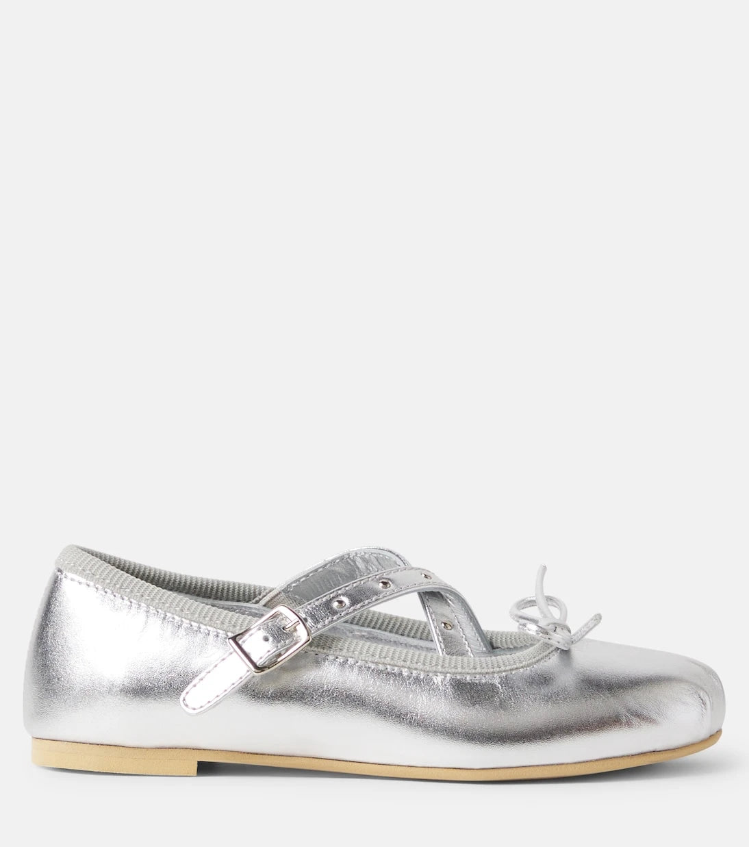 Monnalisa - Bow-detail metallic leather ballet flats