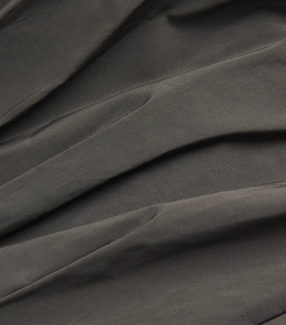 Green Cotton-Blend Pleated Midi Skirt