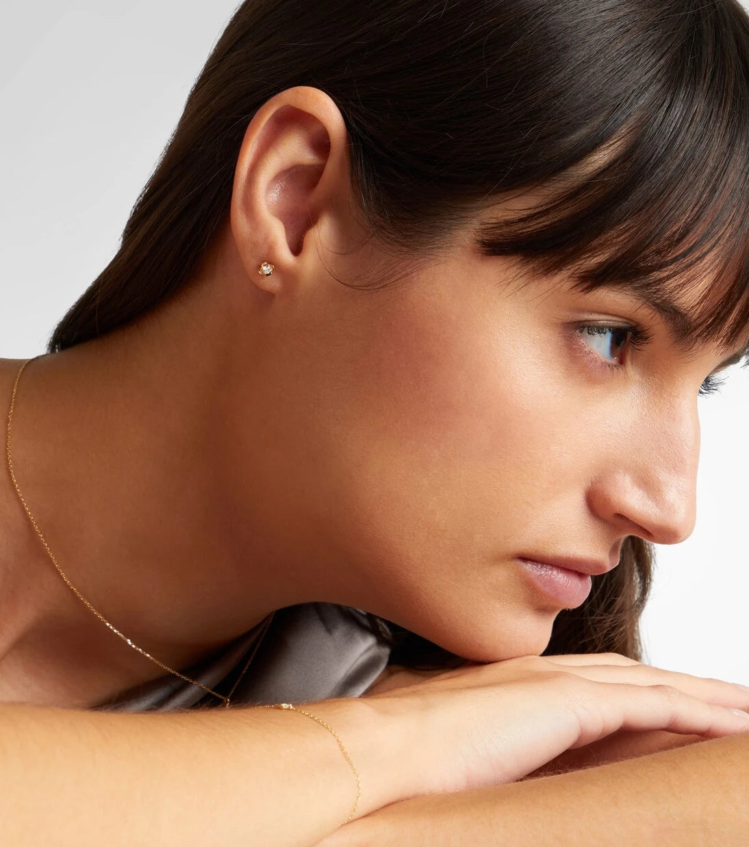 Stone and Strand - Clover Mini 14kt gold earrings with diamonds