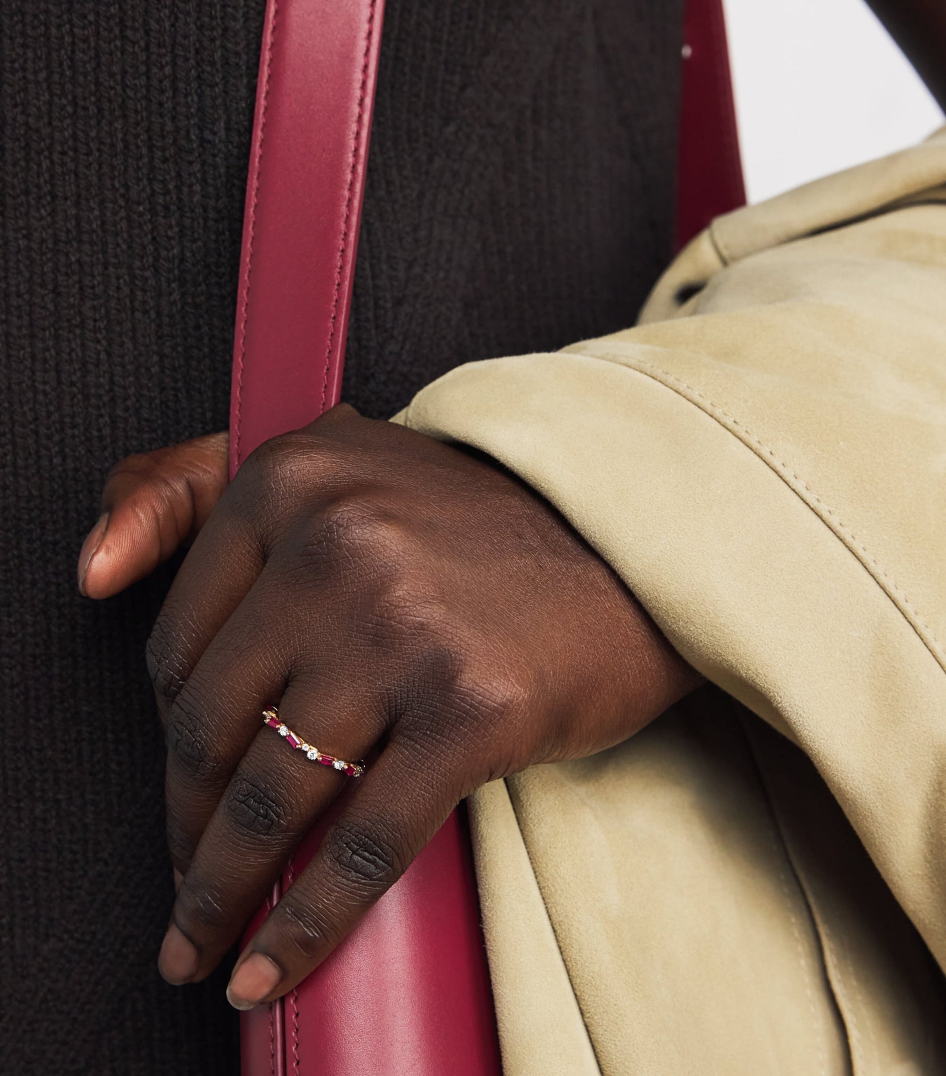 Rose Gold, Diamond and Ruby Thin Mix Eternity Ring