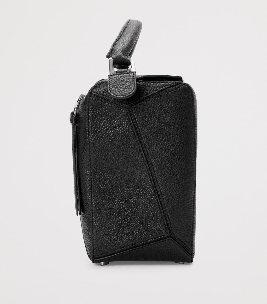 LOEWE Black Large Leather Puzzle Edge Top-Handle Bag