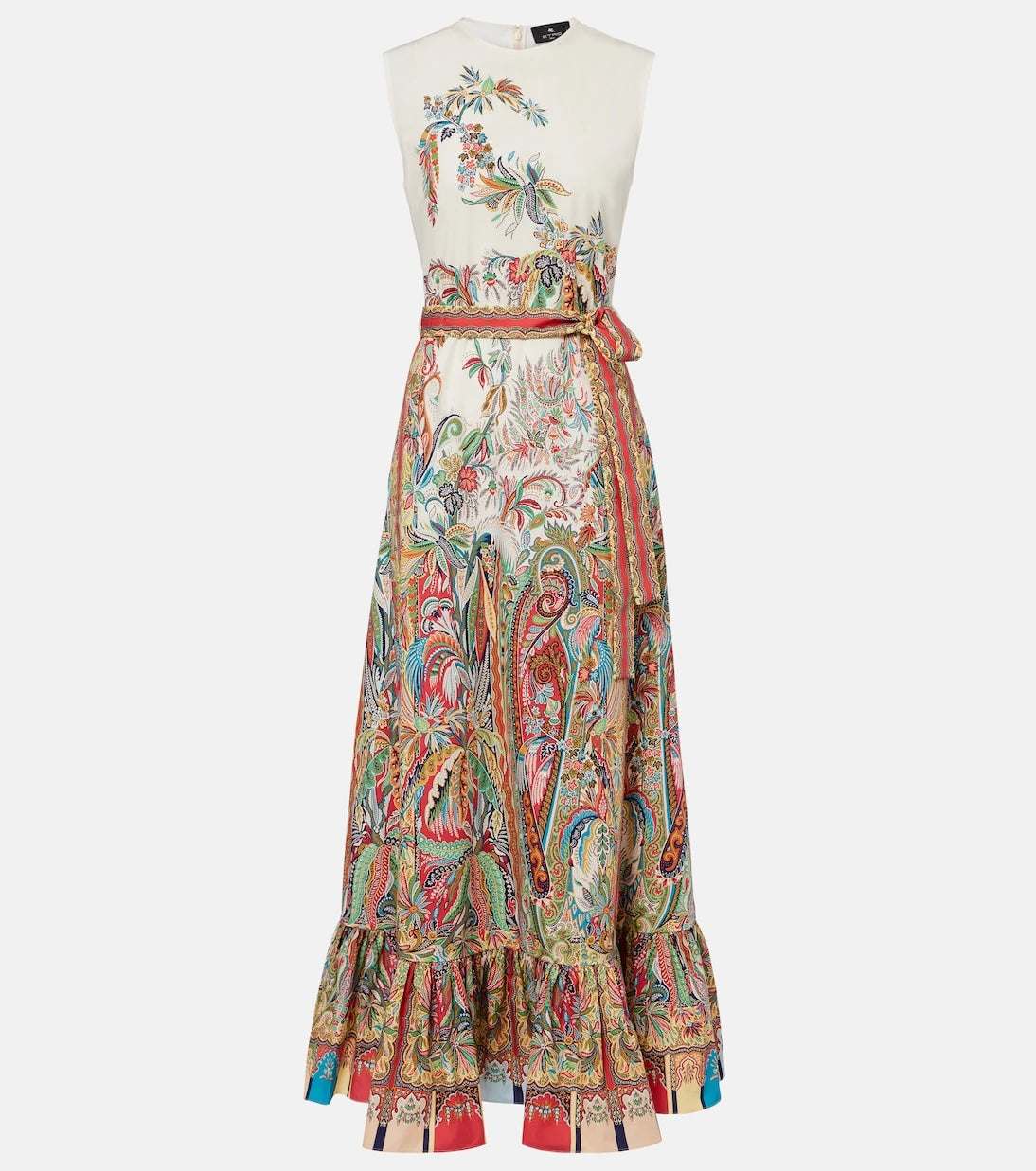 Etro - فستان ماكسي قطني مطبوع بحزام
