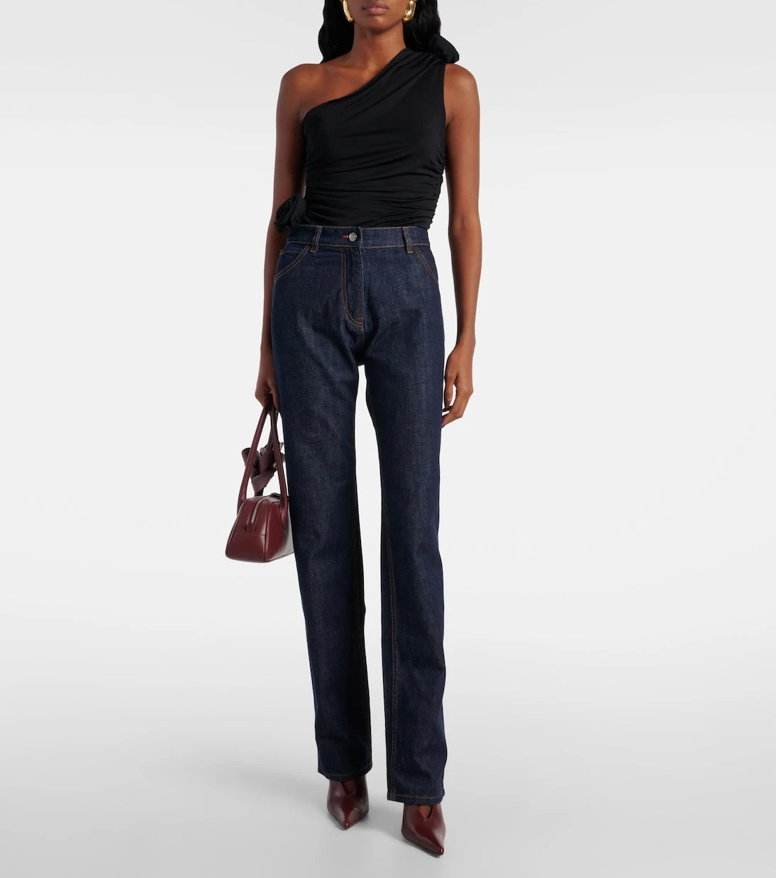 Magda Butrym - Floral-appliqué one-shoulder jersey top