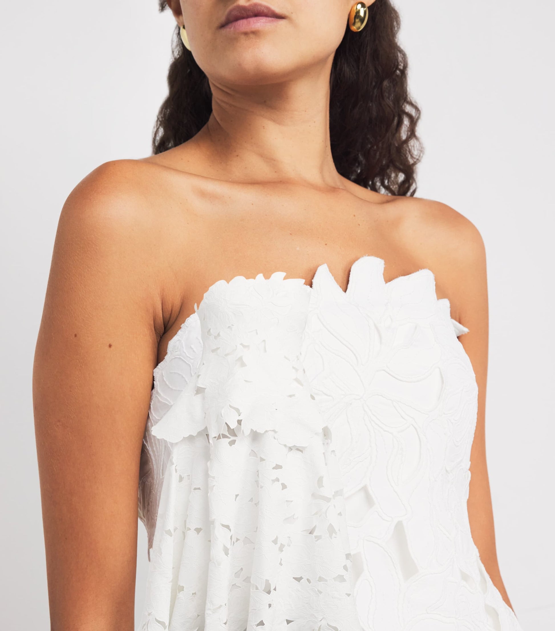 Embroidered Floral Strapless Midi Dress