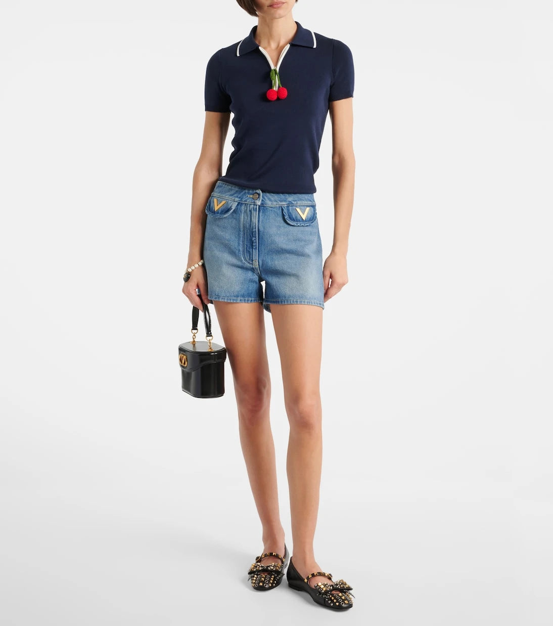 Valentino - VGold mid-rise denim shorts