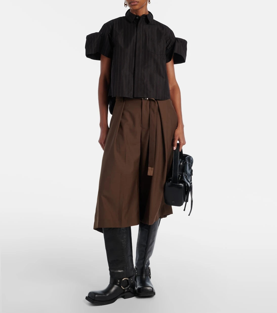 Sacai - Pleated belted shorts