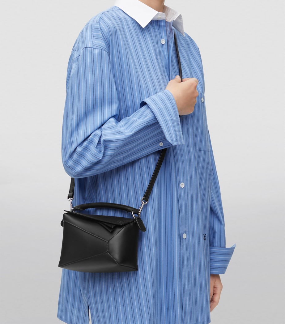 Mini Leather Puzzle Edge Top-Handle Bag BLACK