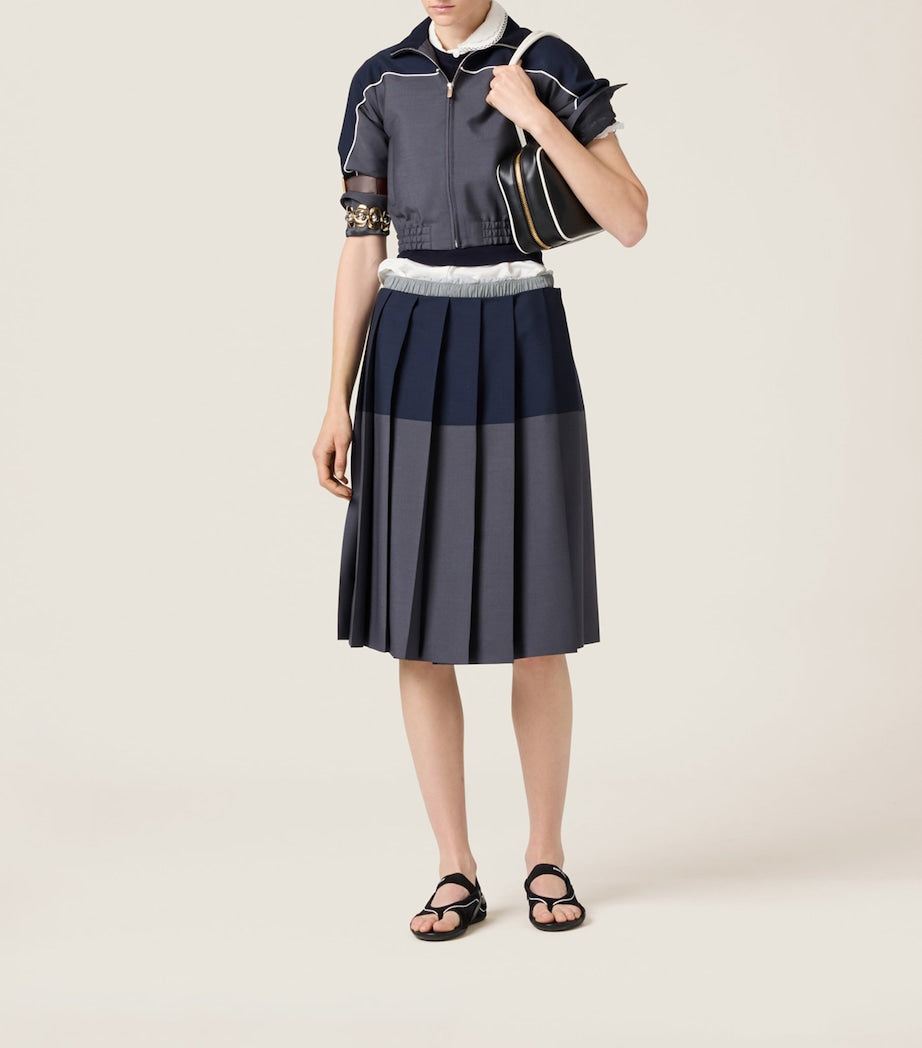 Grey Mohair-Wool Pleated Midi Skirt